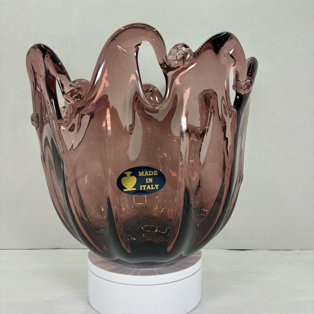 Large Amethyst Murano Art Glass Bowl/ Vase 'Made in Italy' Original Labels